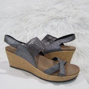 Skechers Beverlee High Tea Wedge Sandal Gray/Silver 31723 Women's Size 9